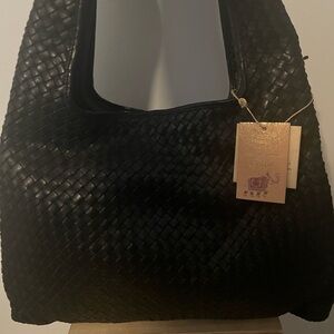 Elegant India Leather Black Woven Tote Bag